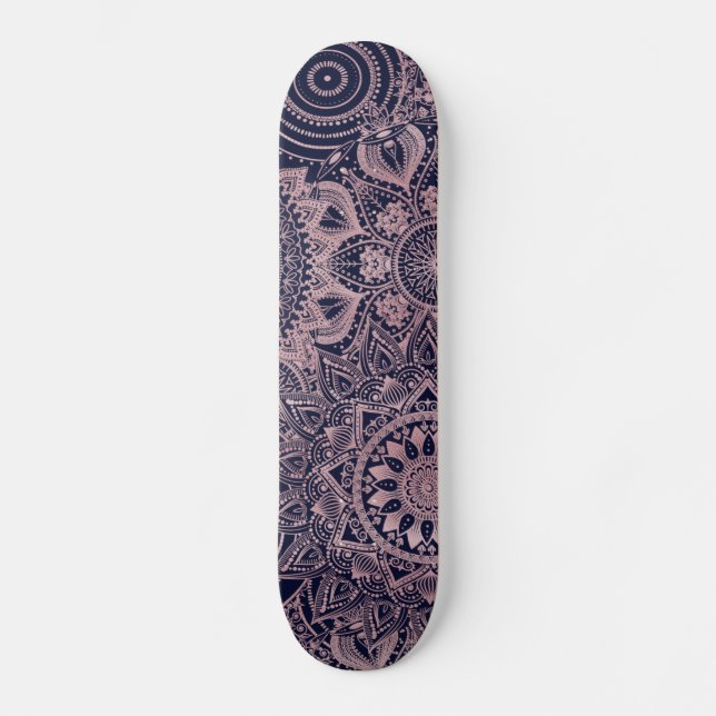 Skate Design Azul de Coleção Mandala Dourada (Frente)
