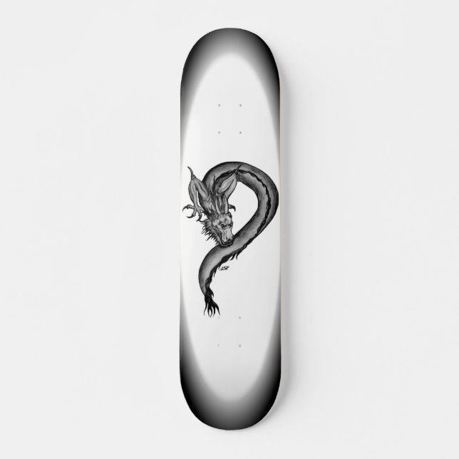 Skate Design branco e preto do dragão (Frente)
