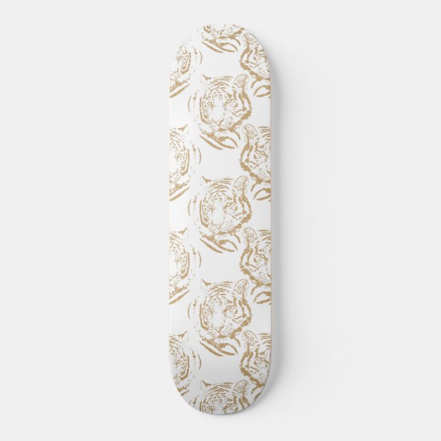 Skate Design branco Elegante Dourado Tiger Impressão (Frente)