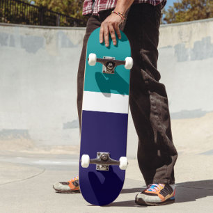 Skate Design de Bloco de Cor Azul Branco Teal