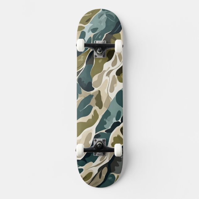 Skate Design de camuflagem em verdes e beges (Frente)