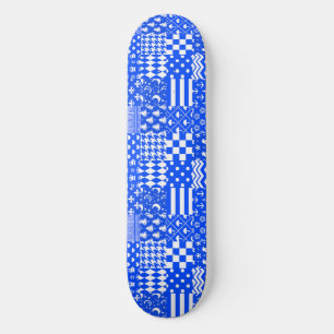 Skate Design de Correção de Padrões Mistos Branco Azul
