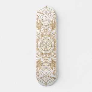 Skate Design de Desenho de Mão de Mandala Branco e Doura