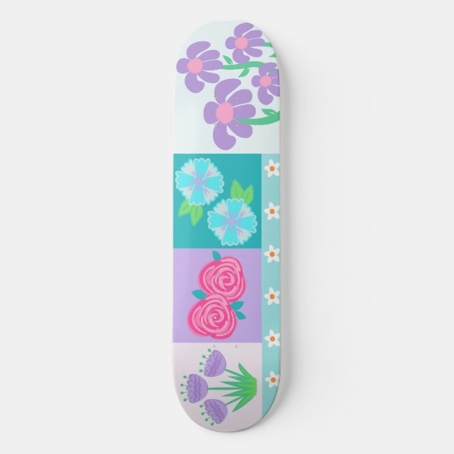 Skate Design de Flores Vibrantes em Flor (Frente)