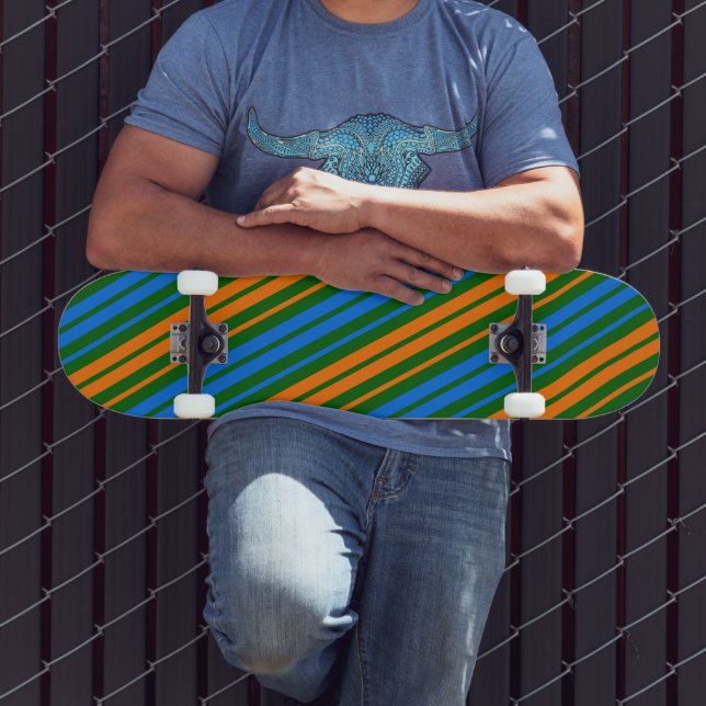 Skate Design de Listras Verticais Laranja Verde Azul   (Ao ar livre 3)
