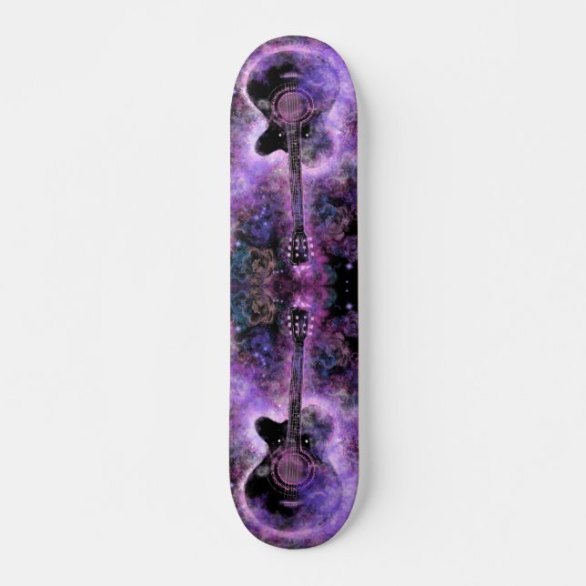 Skate Design de Musical de Guitarra - Preto Roxo (Frente)