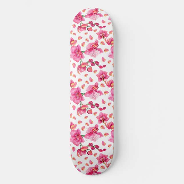 Skate Design de Orquídeas em Aquarela 2 (Frente)