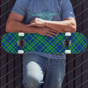 Skate Design de Padrão de Xadrez de Tartan Azul