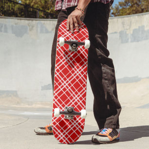 Skate Design de Padrão de Xadrez do Tartan Branco Vermel