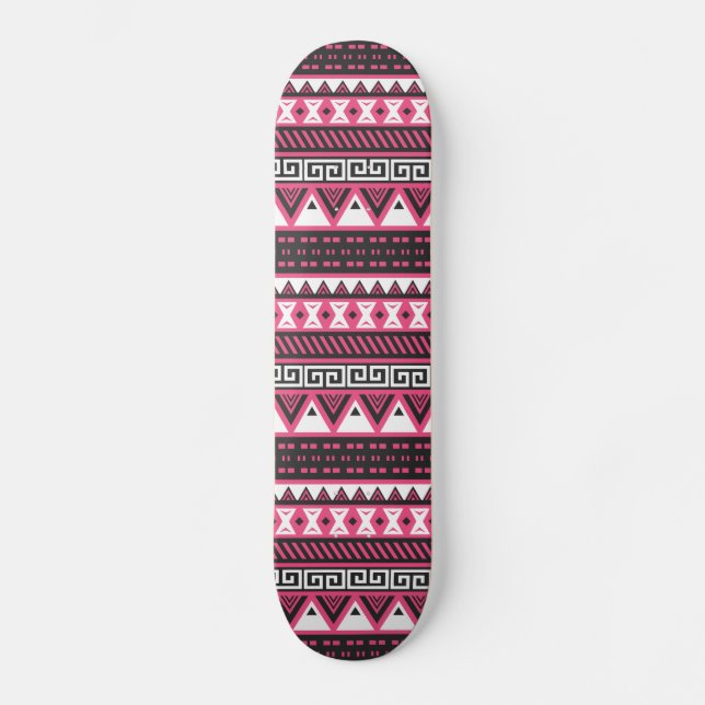 Skate Design de padrão tribal Aztec, rosa e preto (Frente)