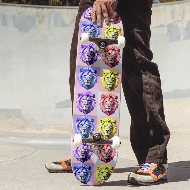 Skate Design de padrão xadrez com cabeça de leão em core (Criador carregado)