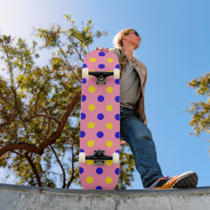 Skate Design de Pontos Polka Azul Rosa Amarelo