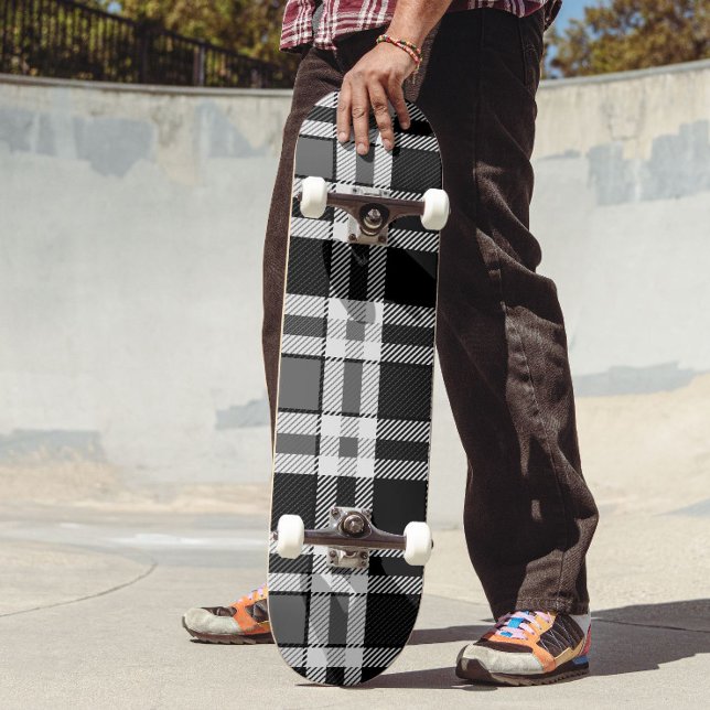 Skate Design de Tartan Xadrez Flannel Branco preto (Criador carregado)