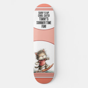 Skate Design de Verão Divertido de Gato Surfando