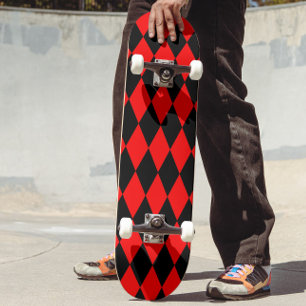 Skate Design de Xadrez de Diamantes Arlequim Preto Verme