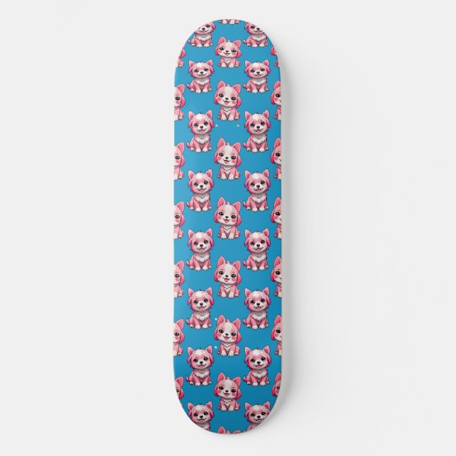 Skate Design do padrão de cachorros cor-de-rosa - azul (Frente)