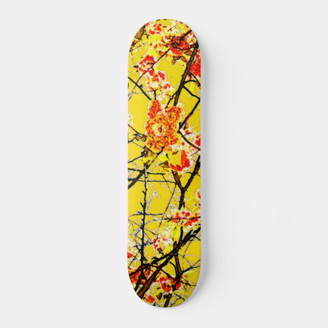 Skate Design floral amarelo-alaranjado colorido (Frente)