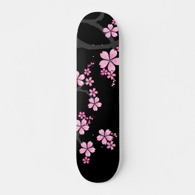 Skate Design japonês Black Pink Sakura: (Frente)