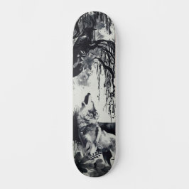 Skate Design Maiúsculo de Arte, Raven Moon & Wolf