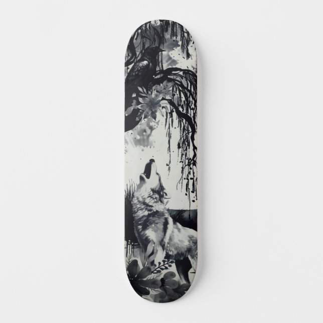 Skate Design Maiúsculo de Arte, Raven Moon & Wolf (Frente)