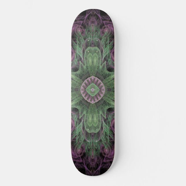 Skate Design Moderno Abstrato Fractal Roxo e Verde (Frente)