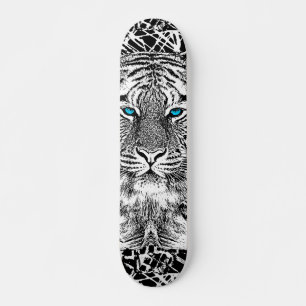 Skate Design preto e branco do tigre dos olhos azuis