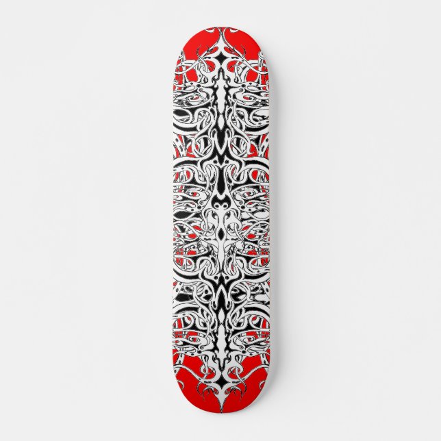 Skate Design Tribal do Império Negro e Branco (Frente)