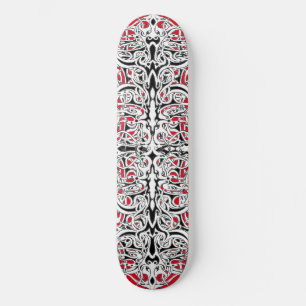 Skate Design Tribal do Império Negro e Branco em Vermelh