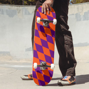 Skate Design Xadrez Arlequim Laranja e Roxo