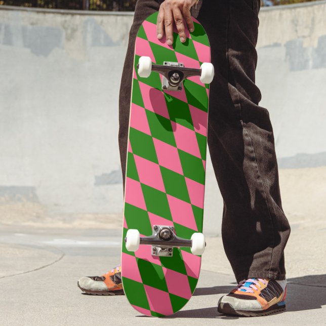 Skate Design Xadrez Arlequim Rosa Verde (Criador carregado)