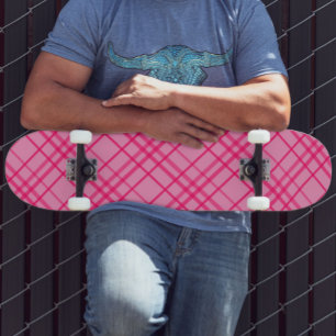 Skate Design Xadrez em Grade Rosa sobre Rosa