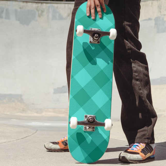 Skate Design Xadrez Escocês Gingham Azul Verde e Turques (Criador carregado)