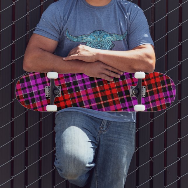 Skate Design Xadrez Escocês Preto Vermelho Roxo (Ao ar livre 3)