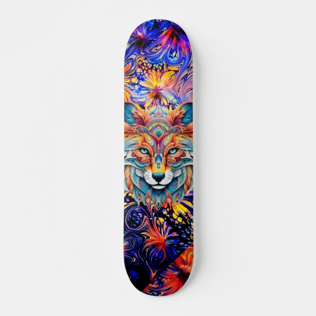 Skate Deusa Azul Abstrato Art & Boho Animal Face (Frente)