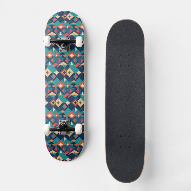 Skate Diamantes Geométricos Retro em Tons de Azul Turque (Frente)