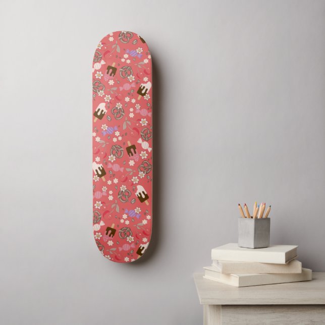 Skate Doce e Salgado Padrão Vermelho (Arte de parede)
