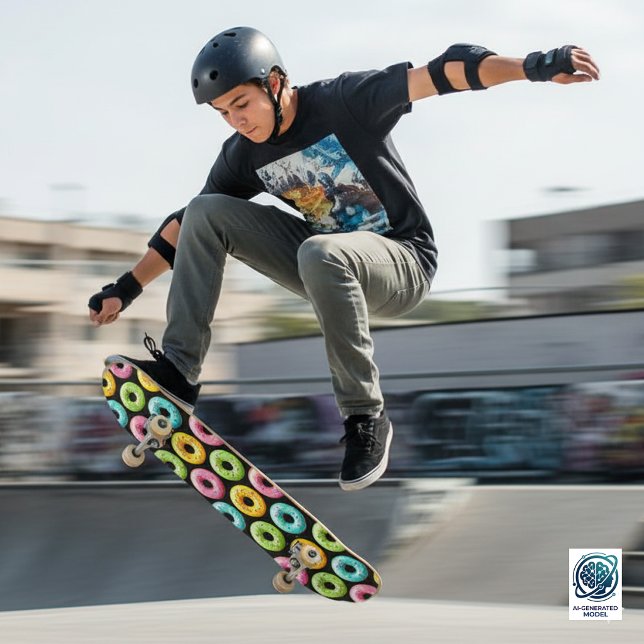 Skate Donuts Coloridos com Confeitos (Colorful Donuts Skateboard Cover Photo)
