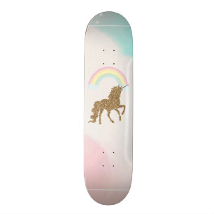 Skate Dourada Glitter Unicorn, Arco-Íris