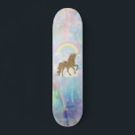 Skate Dourada Glitter Unicorn, Rainbow Opal<br><div class="desc">Um unicórnio brilhante de ouro bonito com arco-íris.</div>