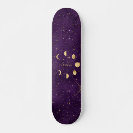 Skate Dourada Lua Fases Estrelas Roxas Personalizadas