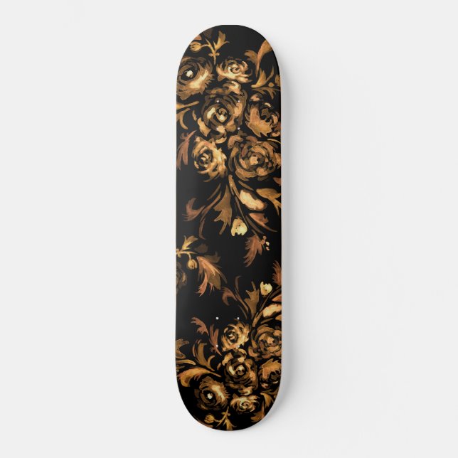 Skate Dourado no padrão floral dos Rosas pretos (Frente)