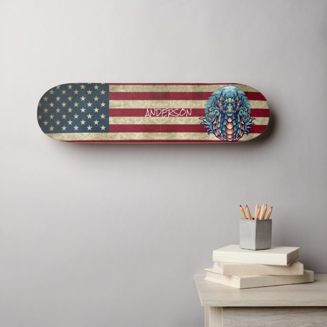 Skate Dragão Americano Personalizado (Arte de parede (Horz))