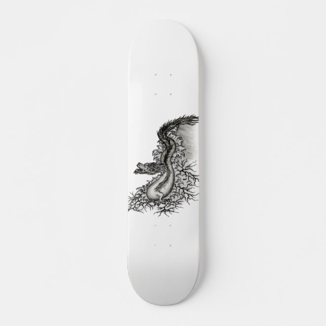 Skate Dragão chinês, Design preto e branco em tatuostilo (Frente)
