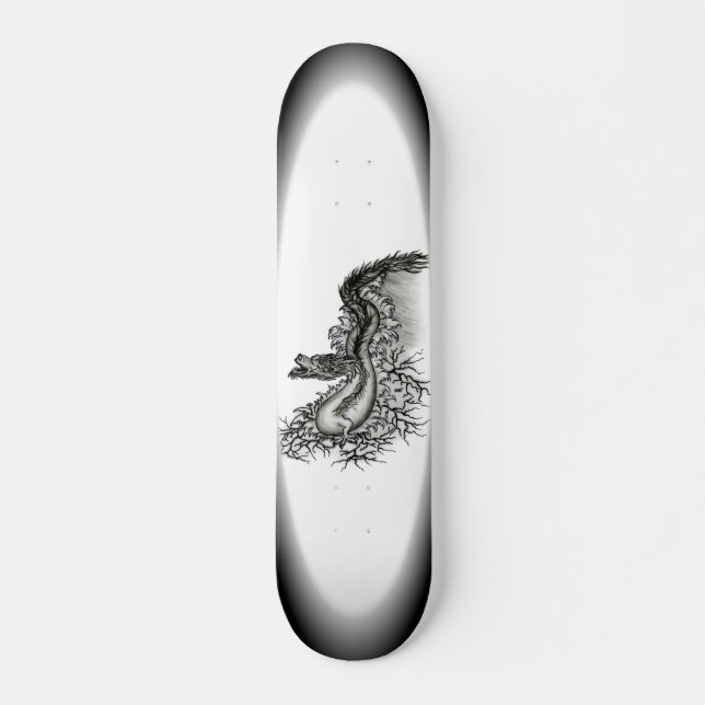 Skate Dragão chinês, Design preto e branco em tatuostilo (Frente)