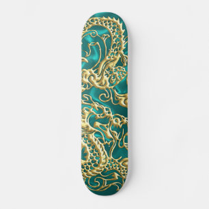 Skate Dragão Dourado em relevo na Turquesa Satin Impress