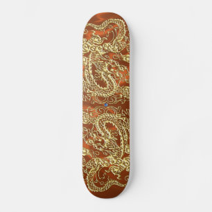 Skate Dragão Dourado embutido em Orange Satin Impressão