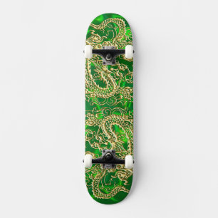 Skate Dragão Dourado embutido em Satin Verde