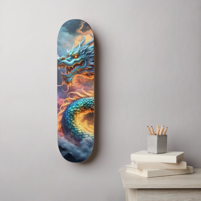 Skate Dragão Japonês Fogo (Arte de parede)