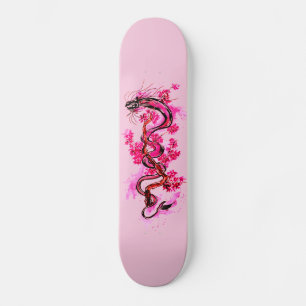 Skate Dragão Rosa e Flores
