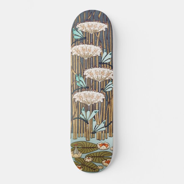 Skate Dragões Água Lírios Marsh Art Nouveau (Frente)